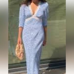 Rixo Blue Floral Puff Sleeve Dress. New. With Tag. Size 2